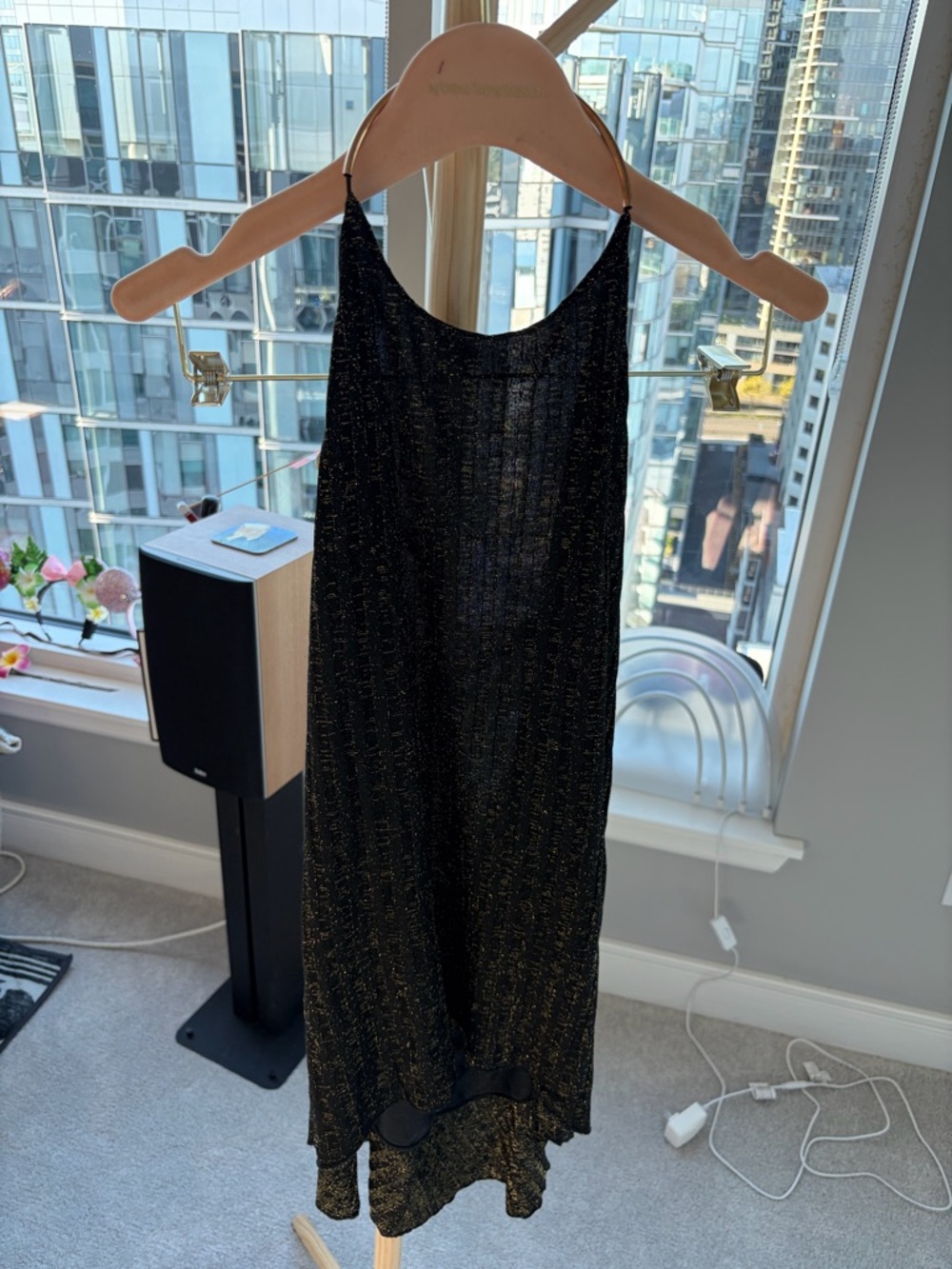 Zara Black Shimmery Slip Top with Gold Threading